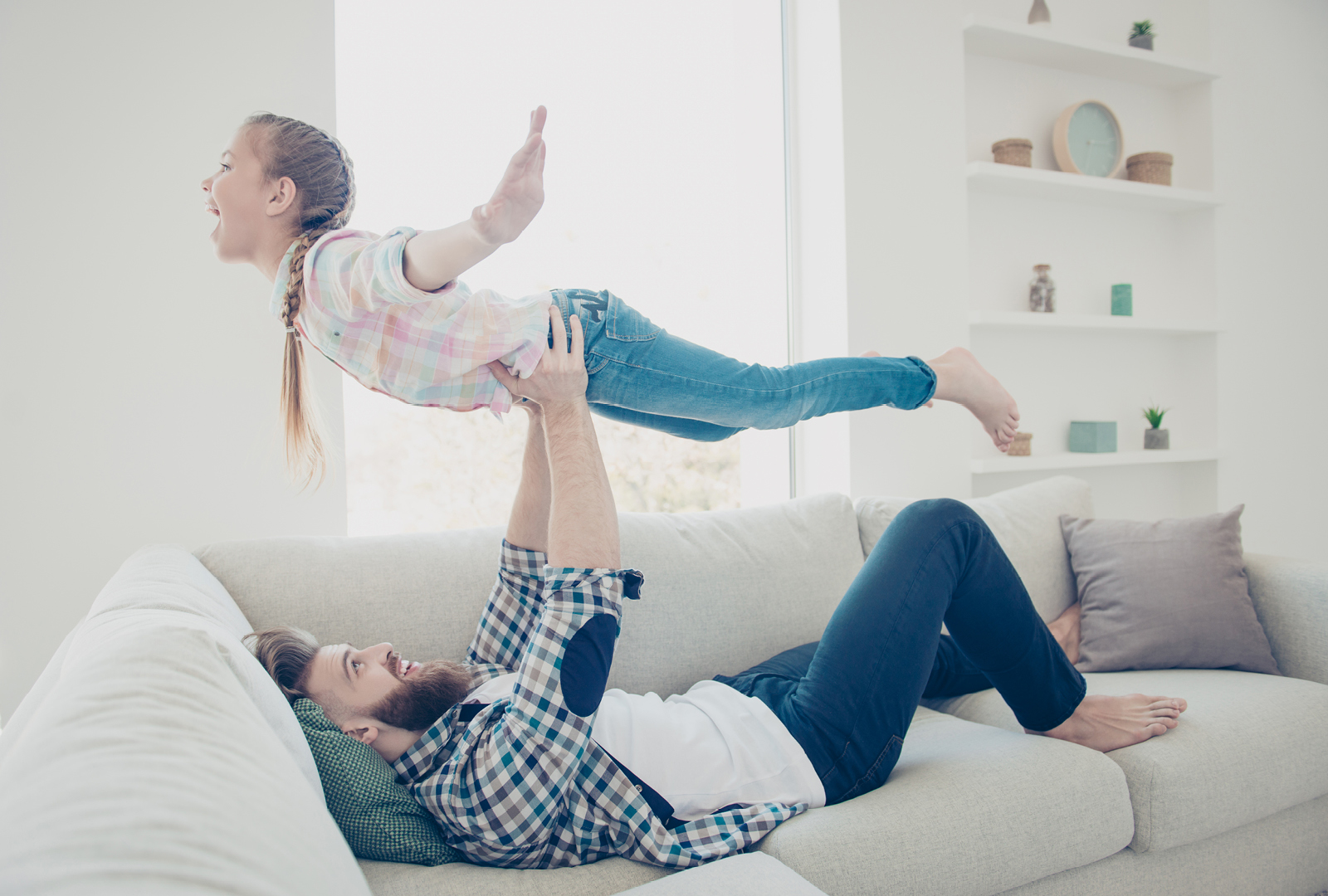 father and daughter in a warm dry home