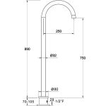 Carbon floor mount bath spout 750mm