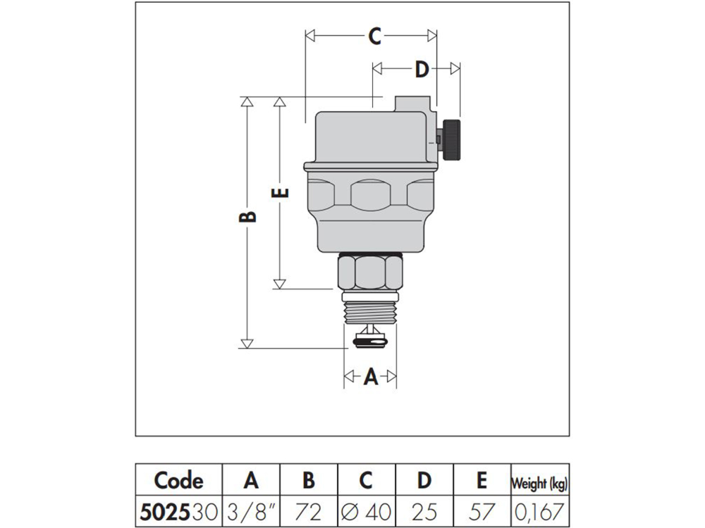 Caleffi 502 Series Air Vent Side Bleed 10mm w/ Auto Shut-Off Valve