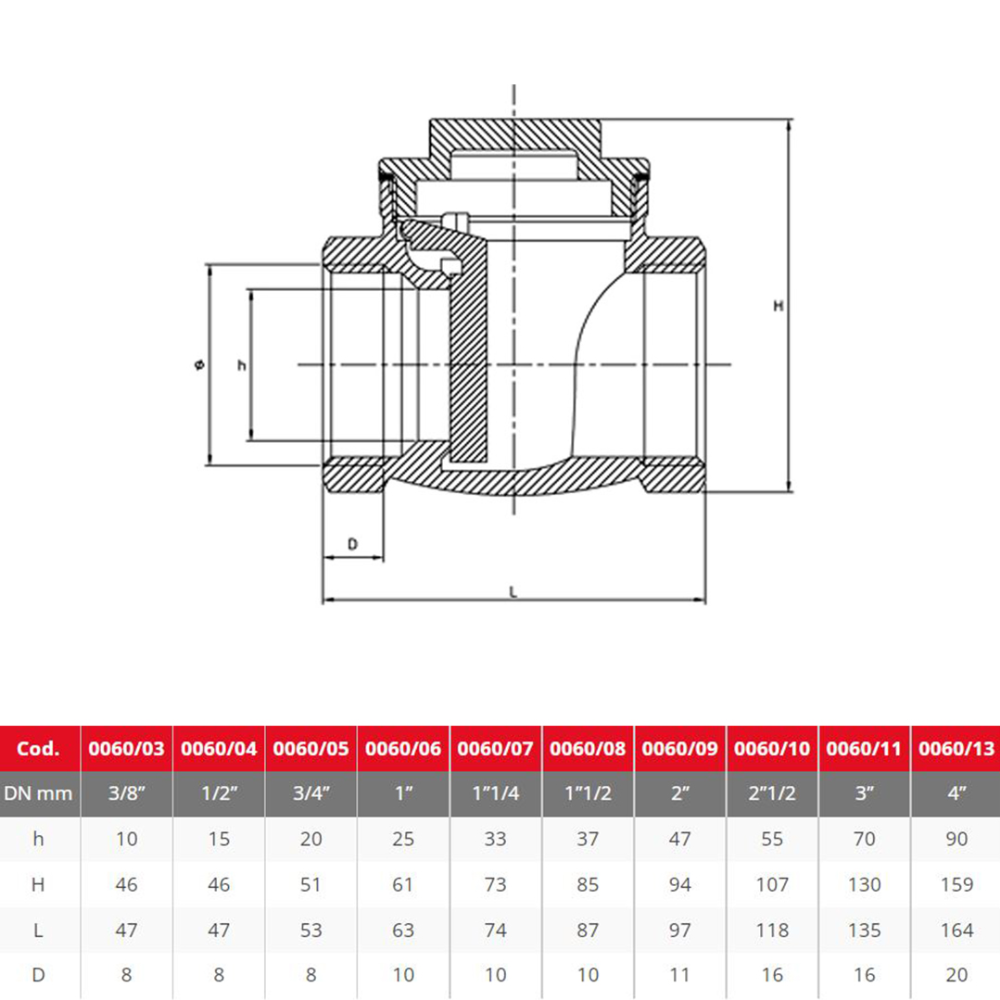 Airaga Swing Check Valve 50f x 50f