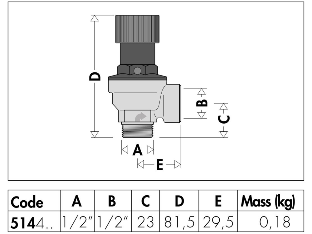 Caleffi 514 Series Safety Valve 15mm x 15mm 300kPa