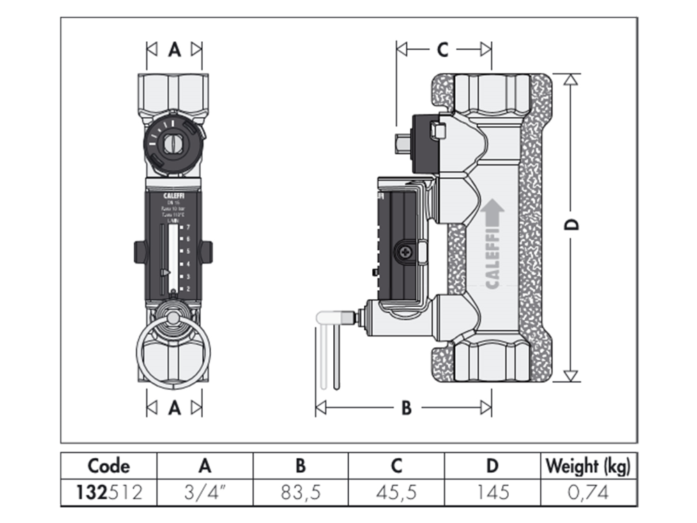 Caleffi Low Flow Balancing Valve and Flow Meter 20mm