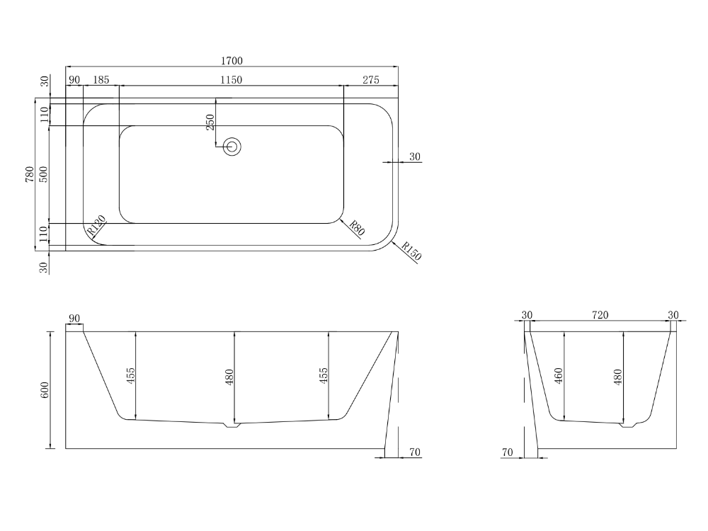 The Smith 1700mm Left Hand Corner Bath Gloss White