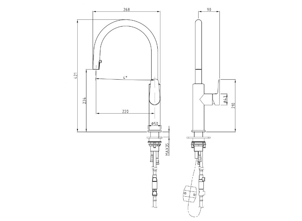 Civic Extractable Kitchen Mixer Brushed Stainless