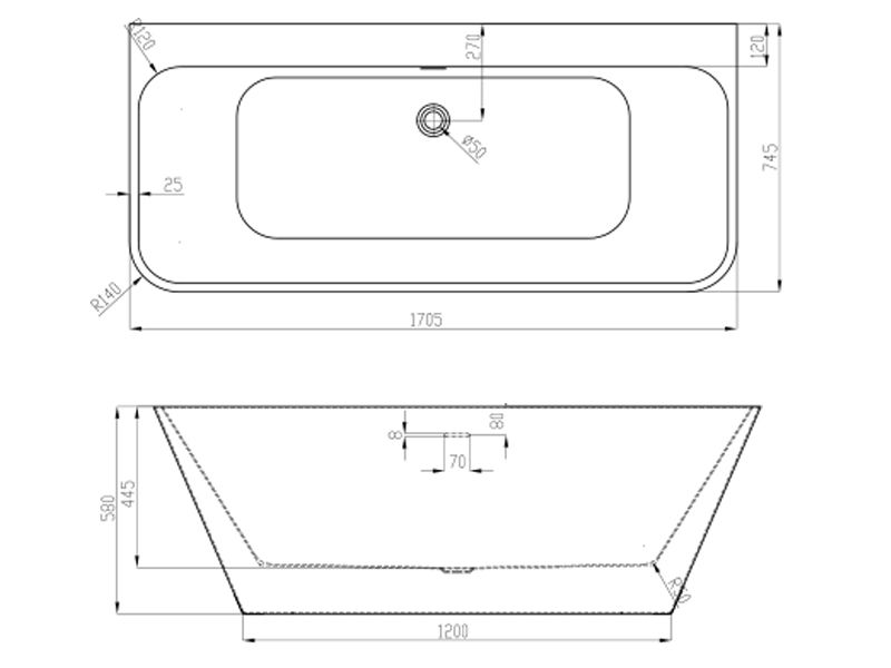 Tilt 1705 BTW Acrylic bath glossy white