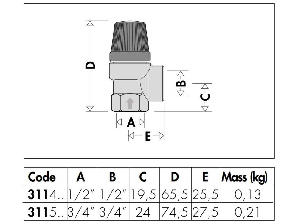 Caleffi 311 Series Safety Valve 15mm x 15mm 300kPa