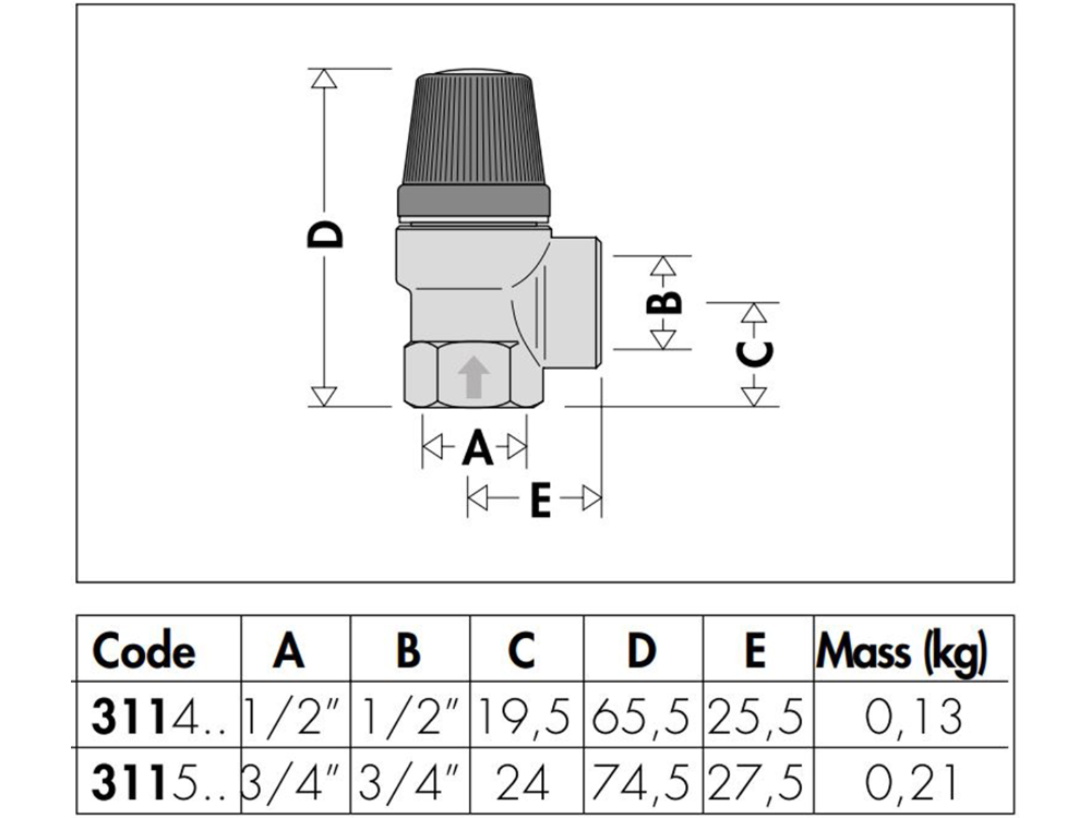 Caleffi 311 Series Safety Valve 20mm x 20mm 300kPa
