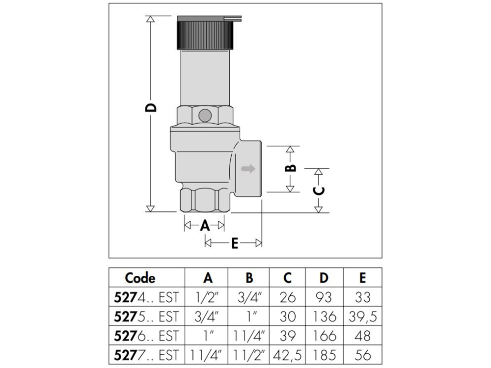Caleffi 527 Series Safety Valve 32mm x 40mm 300kPa