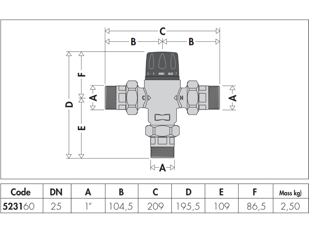 Caleffi 5231 25mm Heavy Duty Tempering Valve