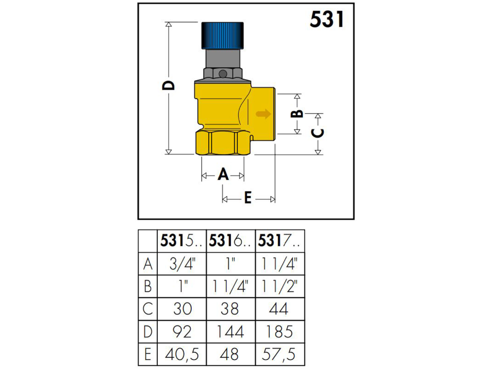Caleffi 531 Series Safety Valve 32mm x 40mm 800kPa